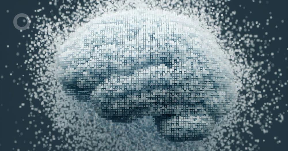 Pixeliges Gehirn als Symbol für die vier getrennten Rollen im Trading