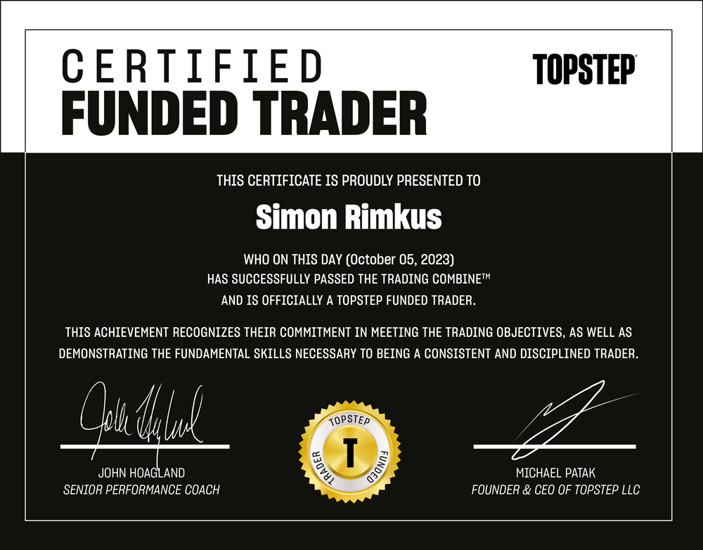 Topstep Funded Trader Zertifikat